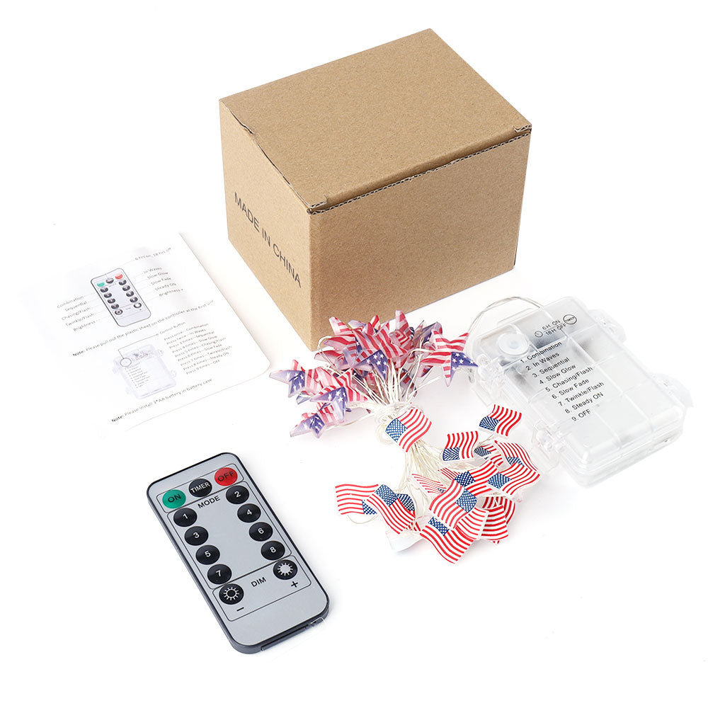 13.1FT 40 LED American Flag Star Lights String 4th of July Lights Battery Operated Fairy Lights
