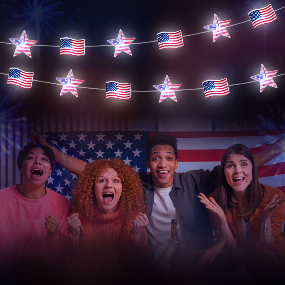 13.1FT 40 LED American Flag Star Lights String 4th of July Lights Battery Operated Fairy Lights