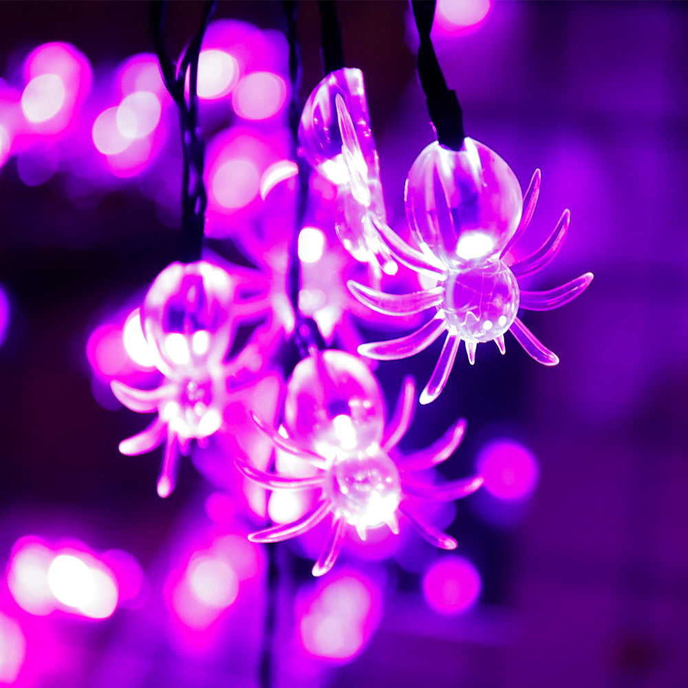 40 LED Purple Spider Halloween String Lights with Timer