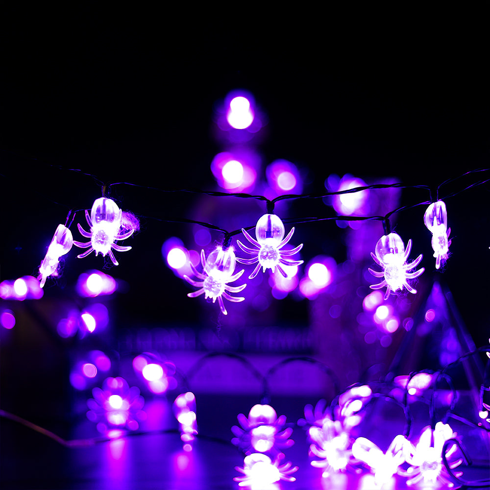 40 LED Purple Spider Halloween String Lights with Timer