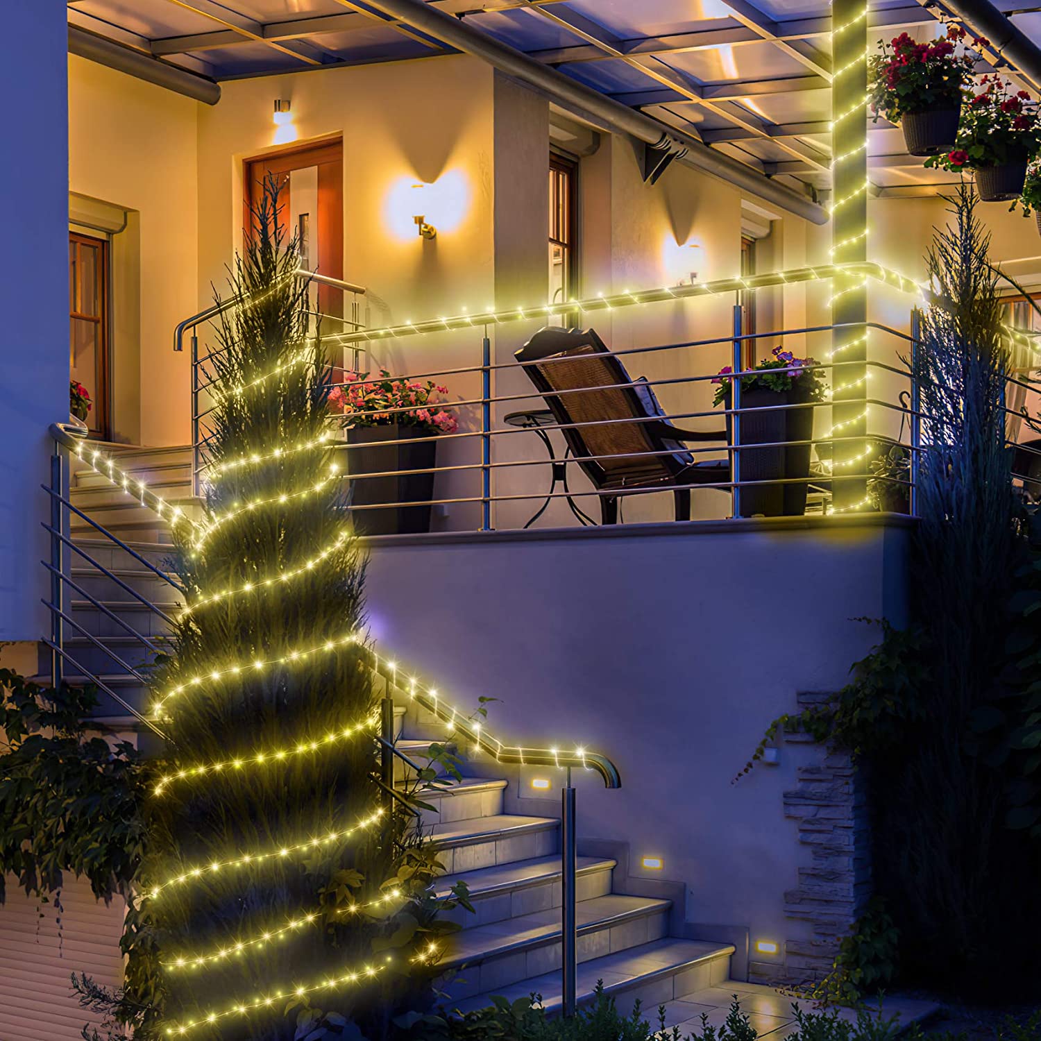 65.6FT 200 LED Rope Lights Outdoor Fairy String Light Plug in with Remote