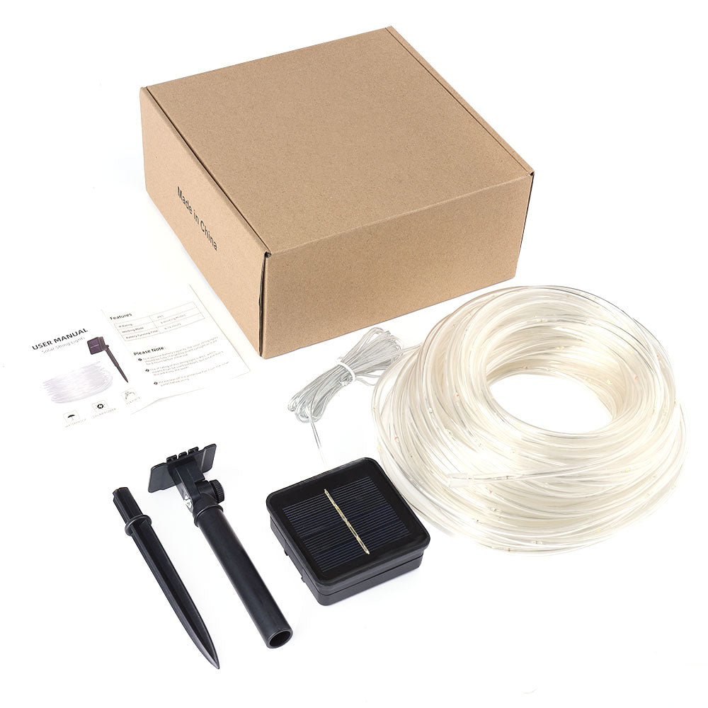 Solar Rope Lights Outdoor Lights, 8 Modes Clear Tube 200 LED Fairy String Lights 65.6FT