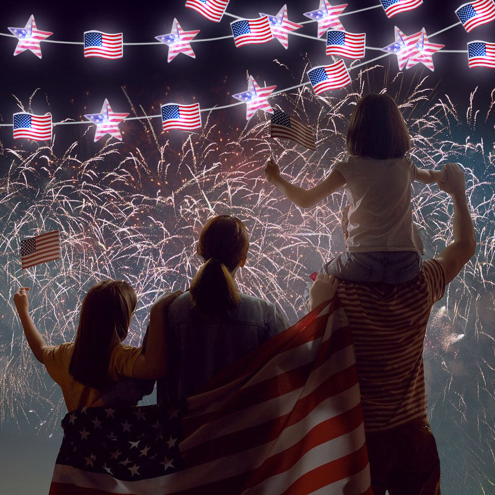 13.1FT 40 LED American Flag Star Lights String 4th of July Lights Battery Operated Fairy Lights