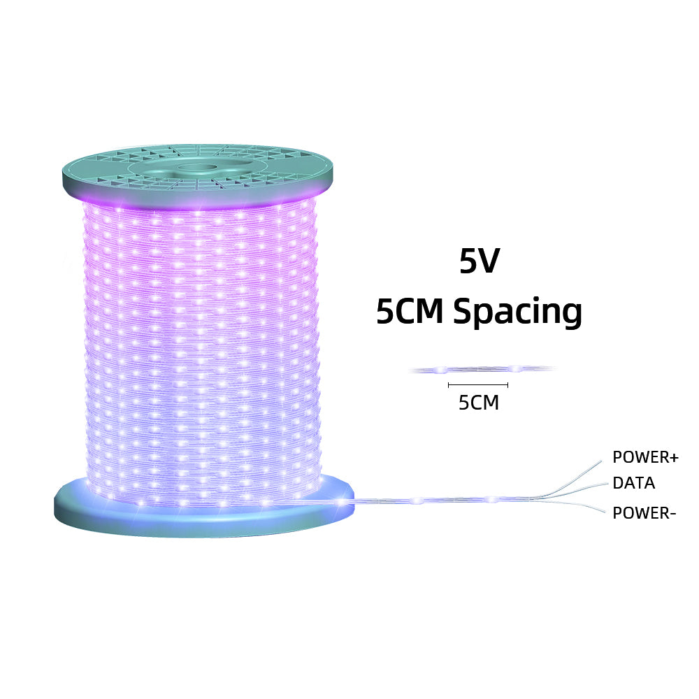 5V5CM Color Changing 32.8 FT 200 LED Christmas Addressable Fairy String Lights