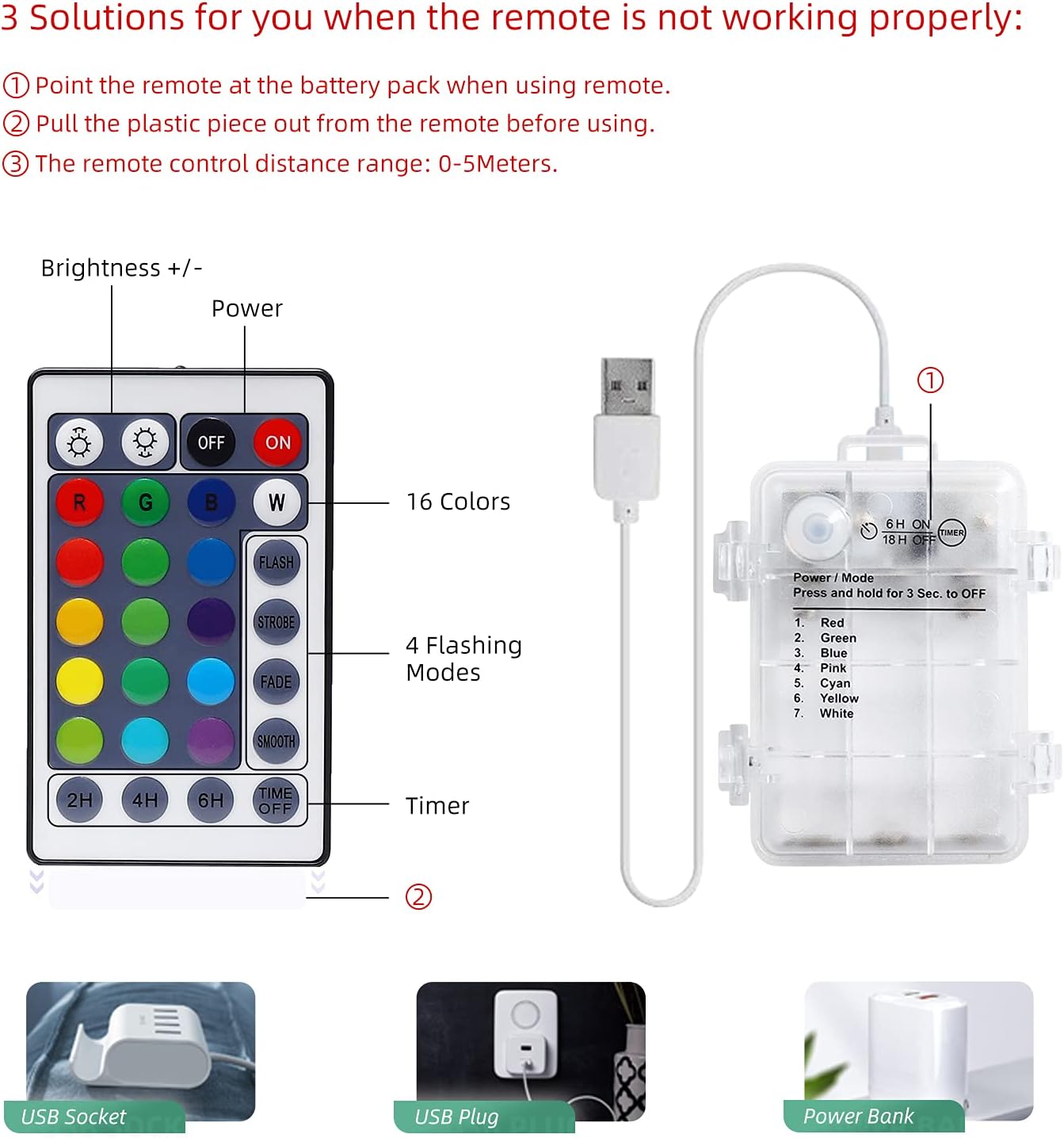 16 Colors Fairy Lights 2 Packs String Lights 16.4 Ft 50 LEDs with Remote