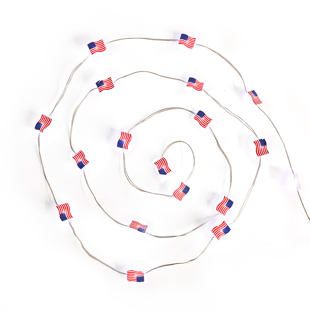 Battery Operated LED American Flag String Lights