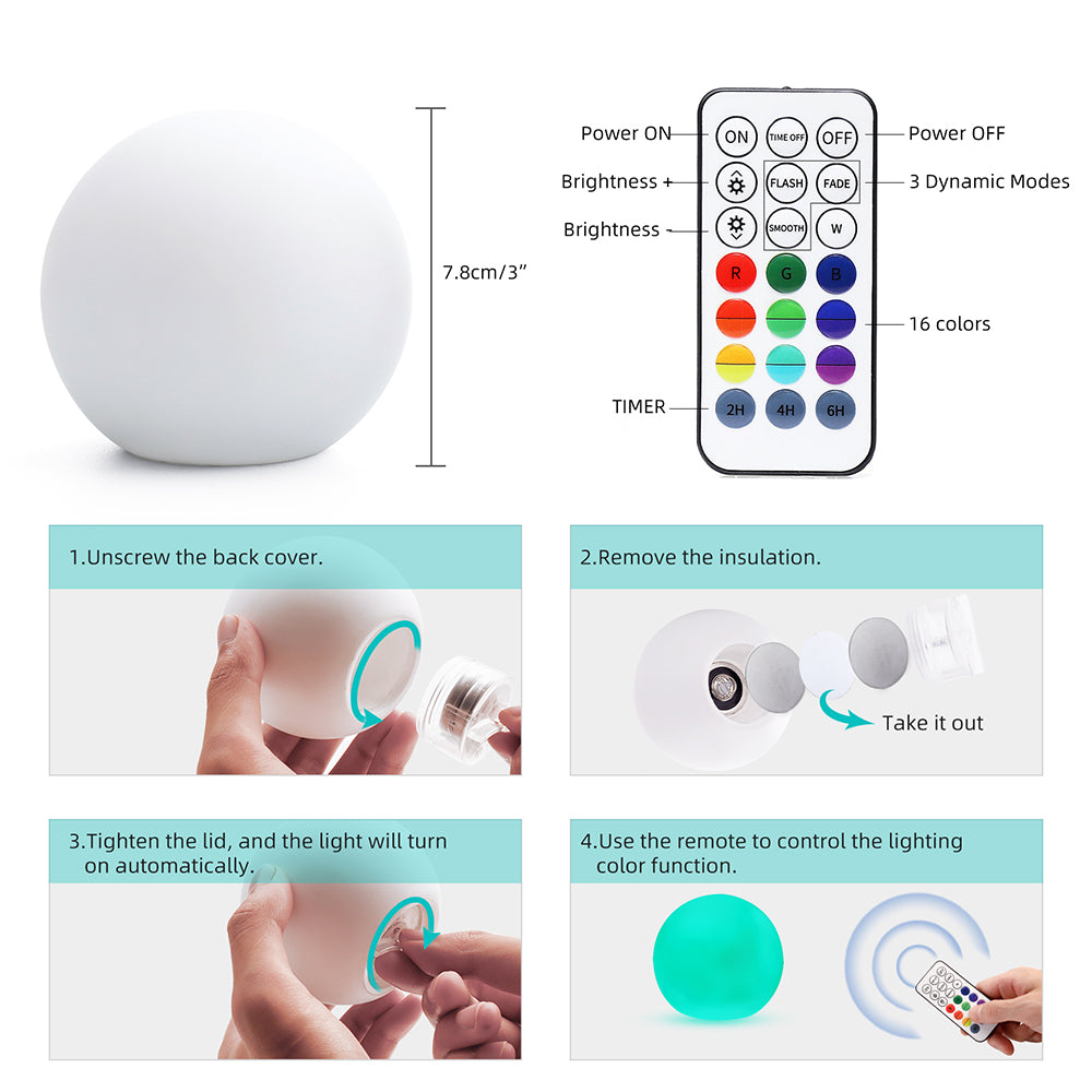16 Colors LED Glow Ball Floating Pool Lights(6 Packs)