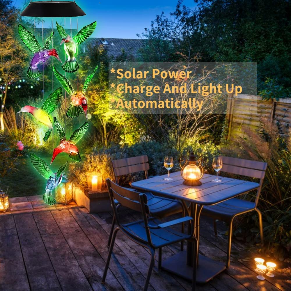Solar Powered Hummingbird Wind Chimes Outdoor