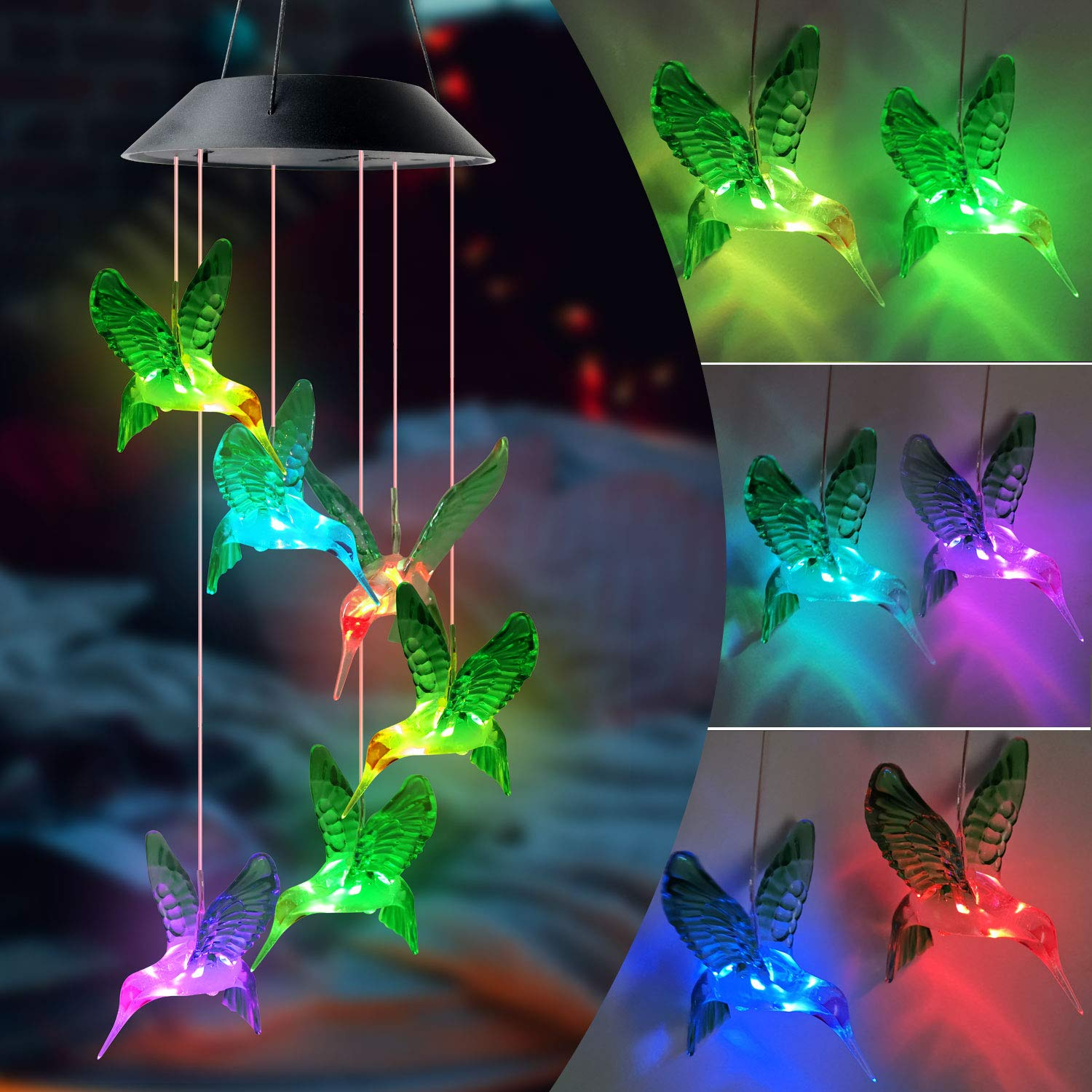 Solar Powered Hummingbird Wind Chimes Outdoor