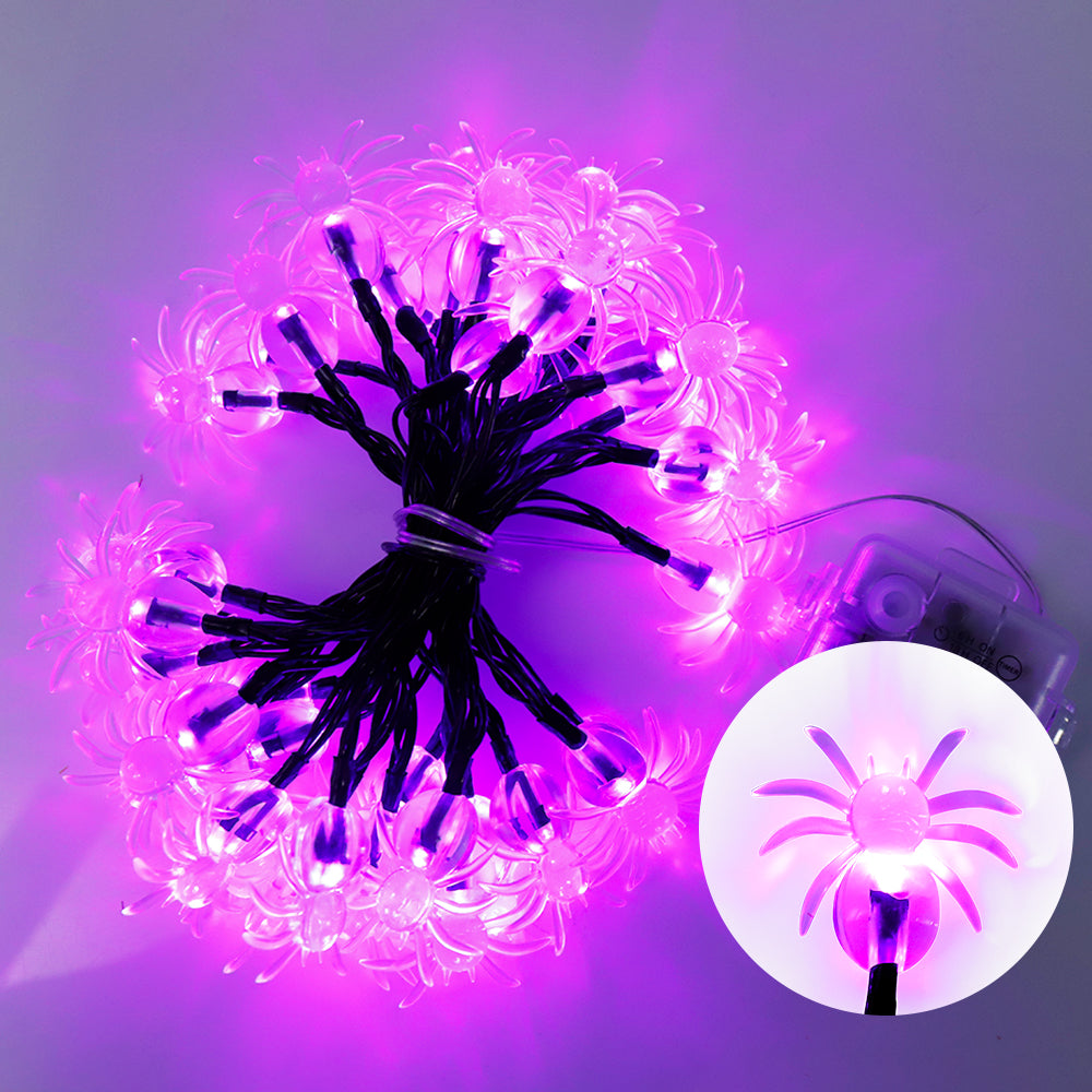 40 LED Purple Spider Halloween String Lights with Timer