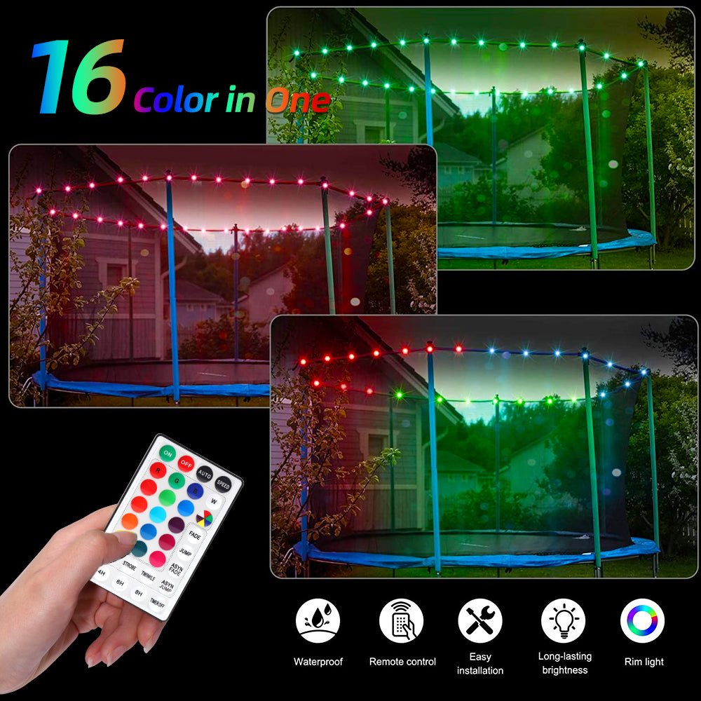 16 Colors RGB 10M/12M/15M LED Trampoline Lights, Remote Control Trampoline Rim LED Light