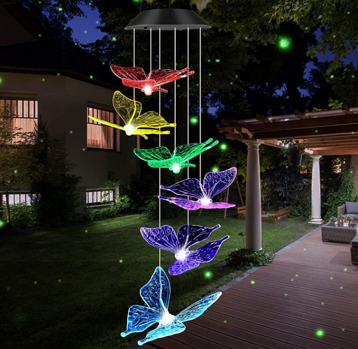 Solar Power Butterfly Wind Chimes Outdoors
