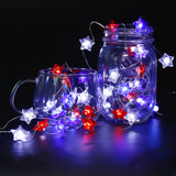 Battery Operated Red, White & Blue Star Fairy Lights