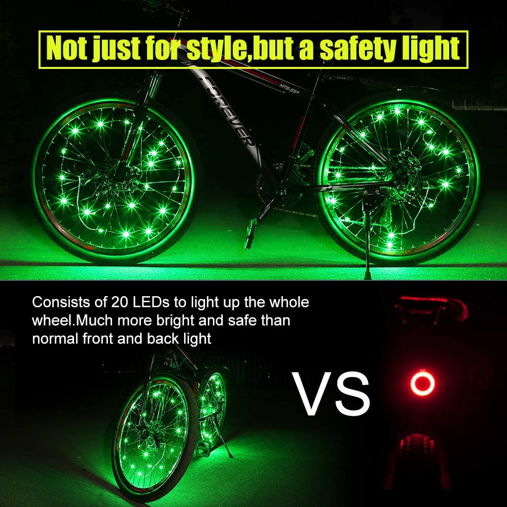 Super Bright Bicycle Wheel Light Spring  (2 Tire Green)